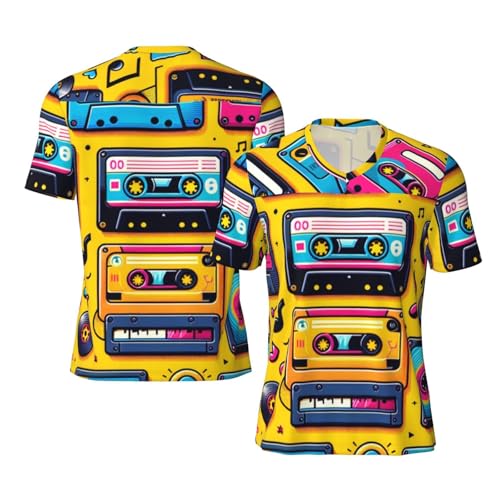 Stylish Athletic Sports Jersey Cassette-Tapes-Retro-Music Men's Rugby Jersey Medium Black