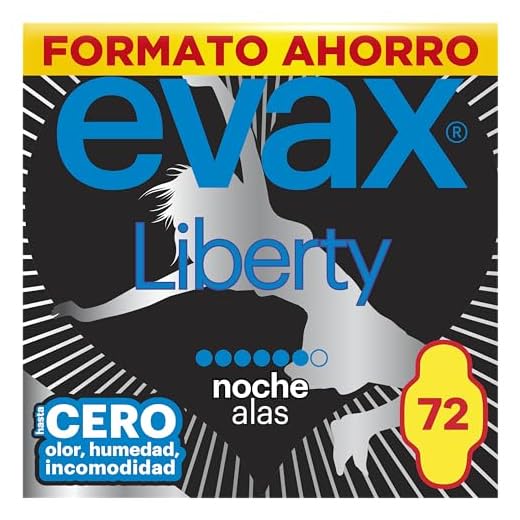 Evax Liberty Noche con Alas, 72 Compresas, Hasta Cero Olor, Humedad e Incomodidad - Formato Ahorro