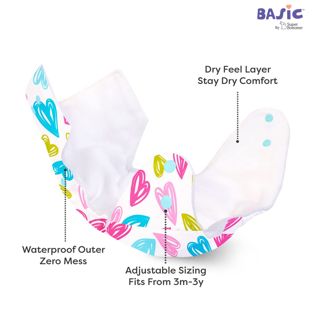 Superbottoms Basic Leakage-proof advanced cloth diapers for babies, High Absorbent 100% cotton 1 reusable diaper and 1 insert pad Combo Pack washable cloth diaper 3M -3Years Adjustable, Reduces Rash - Image 5 thumbnail