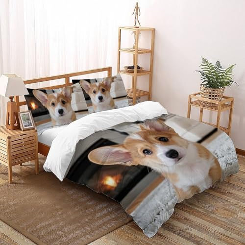 Housse de couette 220x240 chiots parure lit animaux microfibre imprimé 3D