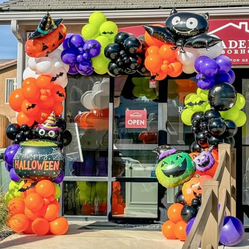 Image of Lukiituke Halloween Balloon Arch Kit, 134Pcs Black and Orange Balloons | 4 Sizes Latex Balloons for Halloween Theme Birthday Party Backdrops Decorations