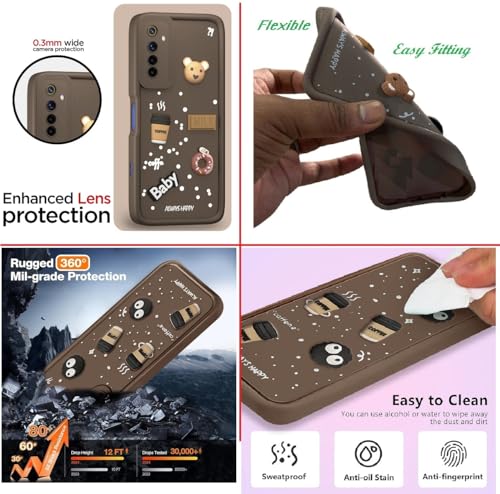 Image of Bintage Cute Fun Taddy Cartoon 3D Ball Milk Donut Coffee Cup Silicon Case Full Body & Camera Protection Back Cover Compatible for Realme 6i - Brown
