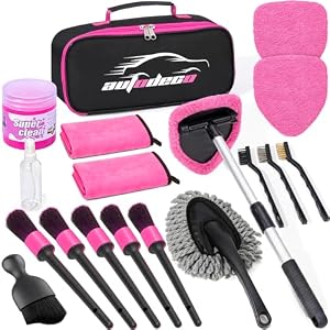 Windshield Cleaner Tool, 17Pcs Car Interior Detailing Kit, Detailing Brush, Towels, Duster, Car Cleaning Kit Interior for RVs, Truck, Trailer (Pink)
