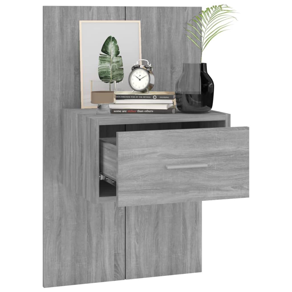 Mesita de noche multifuncional de pared hecha de material de madera para montaje en pared con cajón – Mesita de noche montada en la pared con almacenamiento gris Sonoma 2 unidades