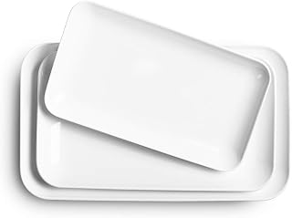 Delling 3-Piece Porcelain Serving Platter Set 16/14/12 Inch White Rectangular Trays for Parties BBQs Holidays Entertaining