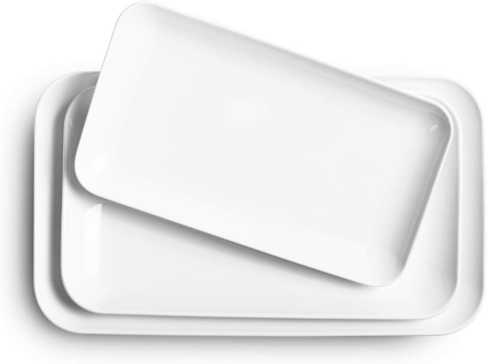 DELLING Large Serving Platter Set - 16/14/12inch Large Serving Tray - Rectangular White Serving Trays for Party, Turkey Platter Set of 3, Christmas