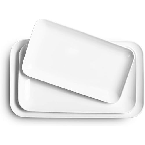 DELLING Large Serving Platter Set 16/14/12inch Large Serving Tray - Rectangular White Serving Trays for Party, Turkey Platter Set of 3, Christmas