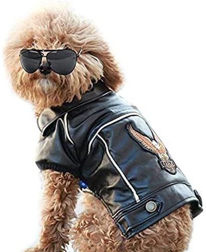 NIULA Dog Winter Coat Pu Leather Motorcycle Jacket for Dog Pet Clothes Leather Jacket, Waterproof(S)