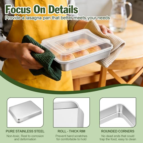 Image of TeamFar Baking Pan with Lid, 9.3 inchx 7 inch Stainless Steel Rectangular Cake Lasagna Pan with Cover for Cake Brownie Casseroles, Healthy & Sturdy, Oven & Dishwasher Safe - (1 Pan + 1 Lid)