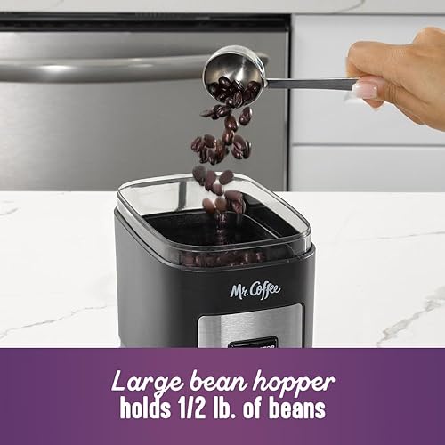 Miniatura 3 de Mr. Coffee Molinillo de café automático de 12 tazas con 12 molinillos personalizados, negroacero inoxidable