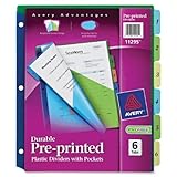 Avery Durable Pre-Printed Plastic Dividers with Pockets, 6-Tab Set, 1 Set (11295)