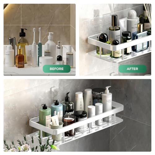 Image of amazon basics 2 Pack Self Adhesive Bathroom Shelf for Wall, Bathroom Organiser Without Drill, Rust Resistant Wall Mounted Bathroom Rack for Shampoo, Soap & Toiletries, Black