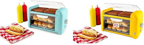 Nostalgia Calentador extragrande 8 en 1 para perros calientes y bollos, rodillos de parrilla de acero inoxidable, estantes de calentamiento