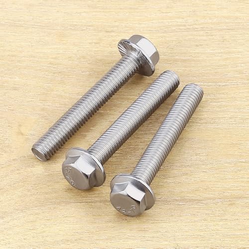 Image of M8-1.25 x 40mm Hex Flange Bolt (1.57 inch Thread Length), DIN6921, Serrated Locking Flange, 304 Stainless Steel, UNC Full Thread, 15-Pack