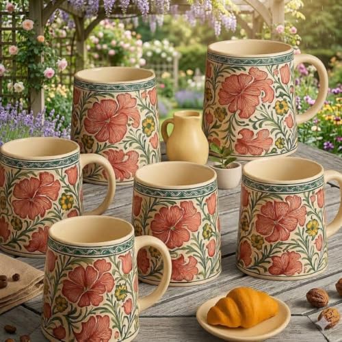 Image of Alive Floral Printed Ceramic Tea /Coffee Mug Set of 6 (300 ml) | Microwave & Dishwasher Safe |Premium Ceramic Mugs for Home, Office & Gifting