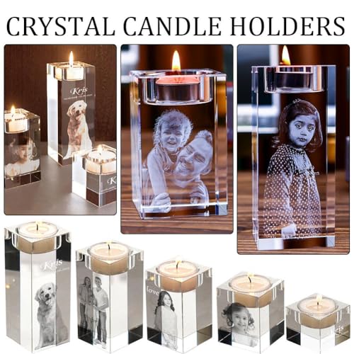Zhosxrc ZHOSXRC-E7163E 3D Crystal Photo Custom Candle Holder,3D Crystal Photo Text Personalized Candlestick,Custom Engraved Crystal Candelabra,Gift thumb #7