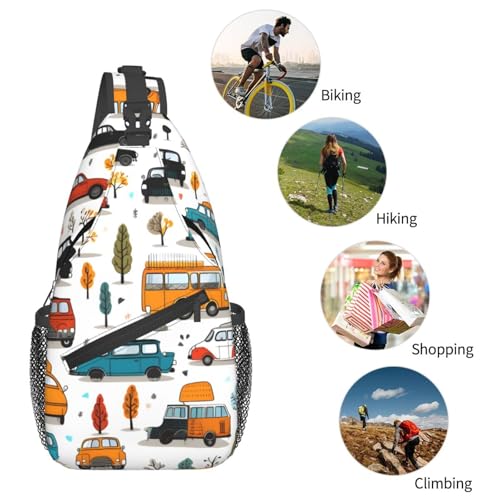 Bolso cruzado urbano para mujer y hombre con patrón de auto miniatura 6