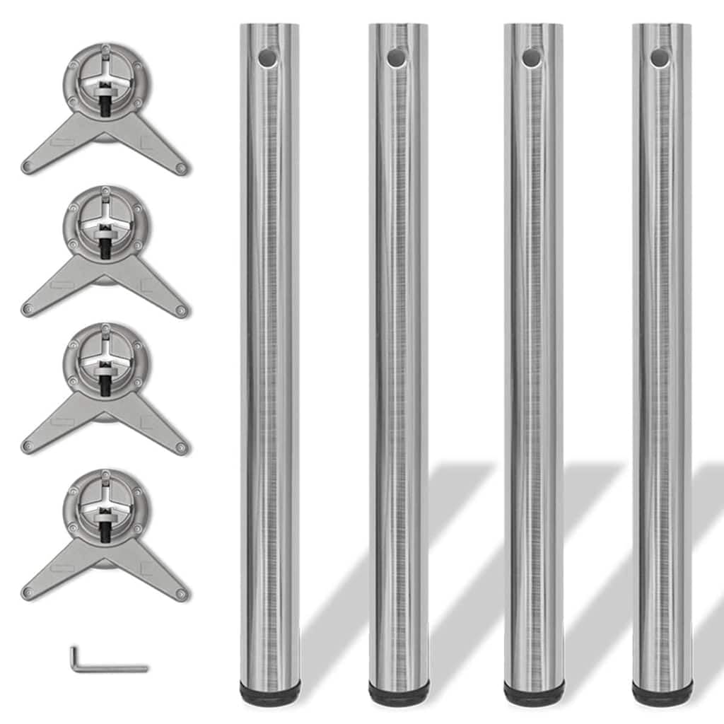 Juego de 4 patas de mesa, 60 x 710 mm, níquel cepillado, patas de muebles regulables en altura, patas de hierro + zinc fundido, estables, modernas, para mesa de comedor, cocina, oficina