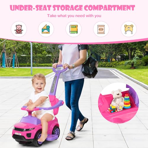 DREAMADE 3-in-1 Kinderfahrzeug, Rutschauto mit Sicherheitsbügel, abnehmbarem Schiebestange, Lichter, Musik & Hupe, 89 x 43 x 84cm Rutscherfahrzeug für Kinder ab 18 Monate (Rosa) – Bild 8