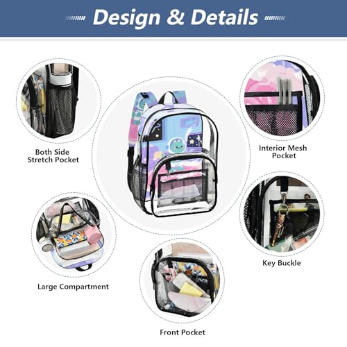 Cartoon Cute Astronauts Dinosaur Purple Clear Backpacks For Kids Clear Book Bag For Girls Seethrough PVC Back Pack3