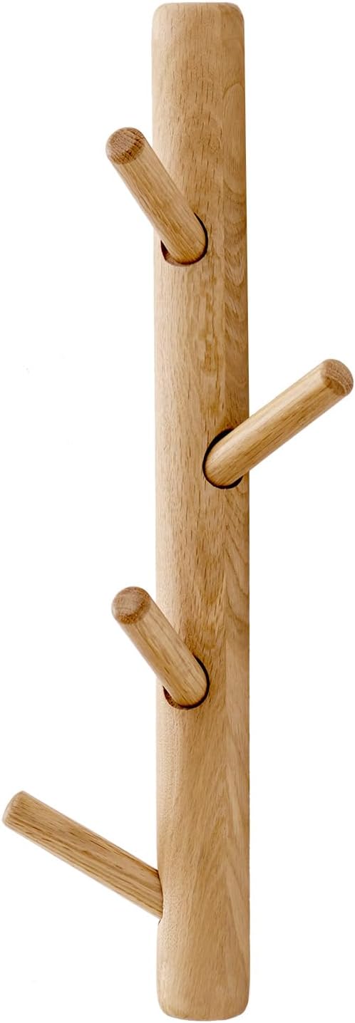 Oak Wood Coat Rack, Wall Mount Coat Hooks with 7 Hooks for Clothes Hats Towel Purse Robes, Entryway, Bathroom, Mudroom, Bedroom, 27.5inch