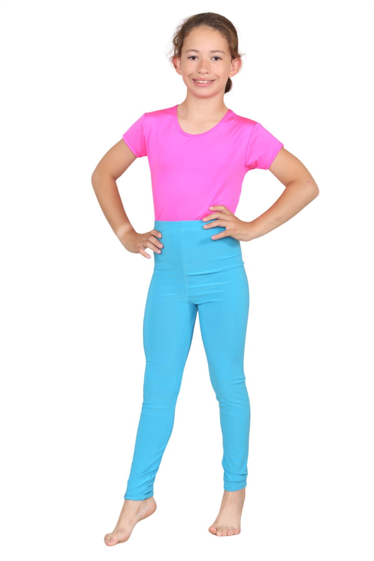 janisramone® Kids Leggings Microfiber Soft Gym Leggings Unisex Plain Skinny Stretchy Underlayer Dance Girls Tights School Trousers for Girls and Boys Turquoise