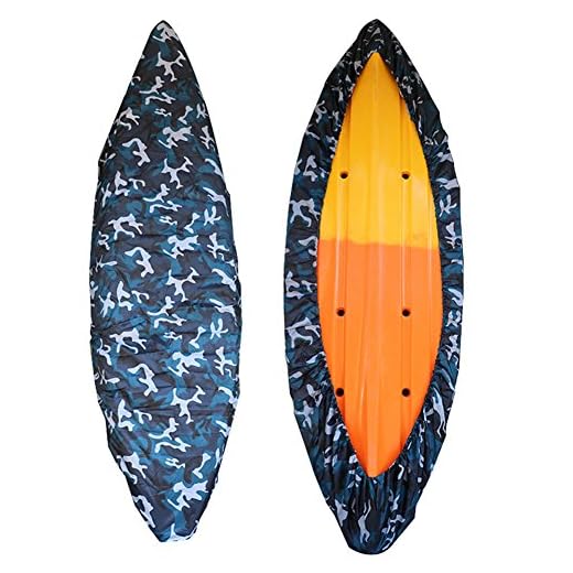 GYMTOP 7.8-18ft Waterproof Kayak Canoe Cover Camouflage - Outdoor Storage Dust Cover UV Protection Sunblock Shield for Fishing Boat/Kayak/Canoe [7 Sizes] (Ocean camo, Suitable for 9.3-10.5ft Boat)