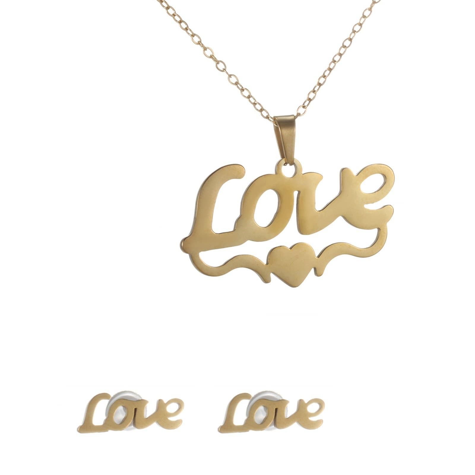 9K/14K/18K Gold Schmuck Set Echt Herz " LOVE U Mama" Halskette Ohrringe 50cm