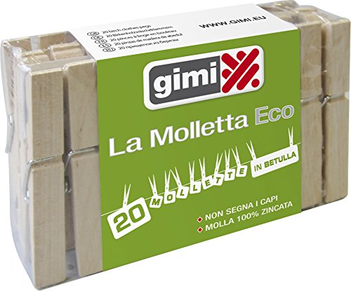 Gimi Eco La Molletta, Legno, Naturale, 1.5x1.5x9 cm, 20 unità