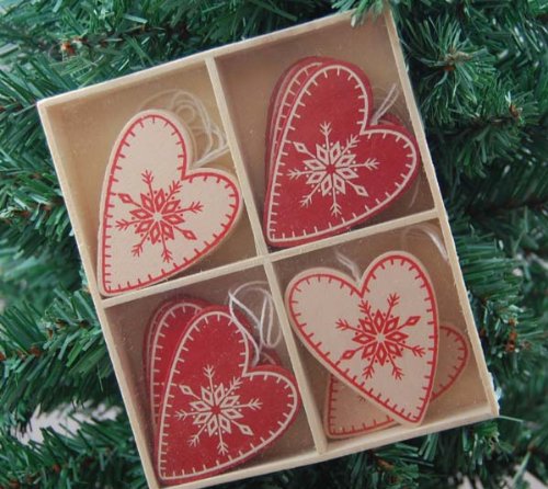 Heaven Sends - 12 Decorazioni Natalizie In Legno A Forma Di Cuore, Stile Vintage, Rosso E Panna, 4,5 Cm - 5