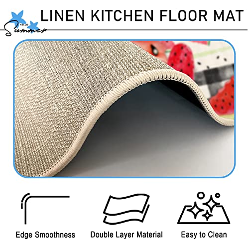 Tailus Summer Gnome Watermelon Lemon Decorative Kitchen Rugs Set Of 2, Life Is Sweet Kitchen Mat Buffalo Plaid Non-Slip Floor Mat, Spring Home Kitchen Decorations 17X29 And 17X47 Inch #TOP3