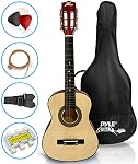 Pyle 30" Classical Acoustic Guitar Kit-1/4 Size Handcrafted Gloss Finish, 6 Steel Strings w/Gig Bag, Tuner, Picks, Strap- Beginners Kids-Right Handed