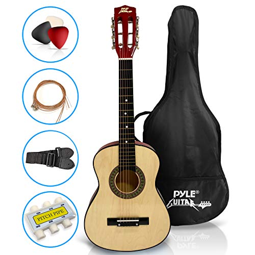 Pyle 30" Classical Acoustic Guitar Kit-1/4 Size Handcrafted Gloss Finish, 6 Steel Strings w/Gig Bag, Tuner, Picks, Strap- Beginners Kids-Right Handed by Pyle - Used condition - CA$59.00