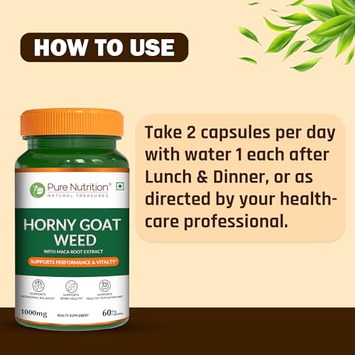 Image of Pure Nutrition Horny Goat Weed with Maca Root Extract 1000mg | Horny Goat Weed for Men Capsule Supports Energy, Stamina, Bone & Hormonal Health - 60 Veg Capsules