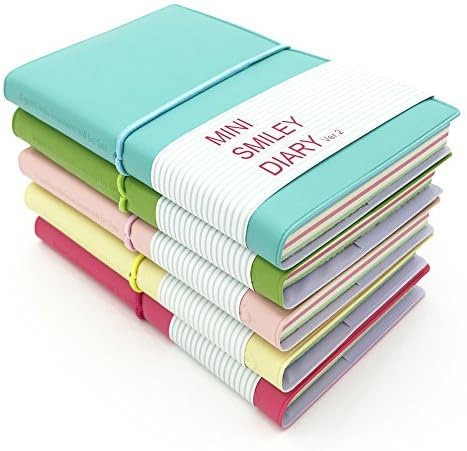 Wenmeili Portable Memo Charming Portable Mini Smiley Diary Paper Notebook, Leather Shell, 100 Sheets, Color Random, Set of 5
