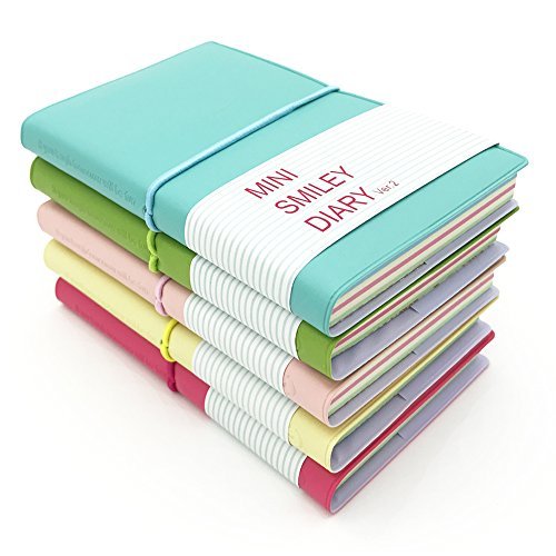 Wenmeili Portable Memo Charming Portable Mini Smiley Diary Paper Notebook, Leather Shell, 100 Sheets, Color Random, Set of 5