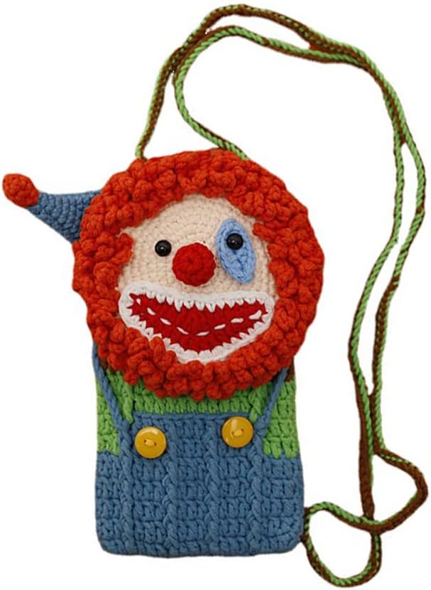 Funny Handmade Woven Mini Crossbody Shoulder Bag, Crochet Clown For Women Cell Phone Purse Travel Pouch