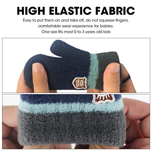ORVINNER 3 Pack Toddler Gloves Winter Warm Fleece Lined Baby Soft Knit Mittens Toddler Winter Mittens for Boys and Girls (0-36 Months, Black/Navy/Grey Pack)