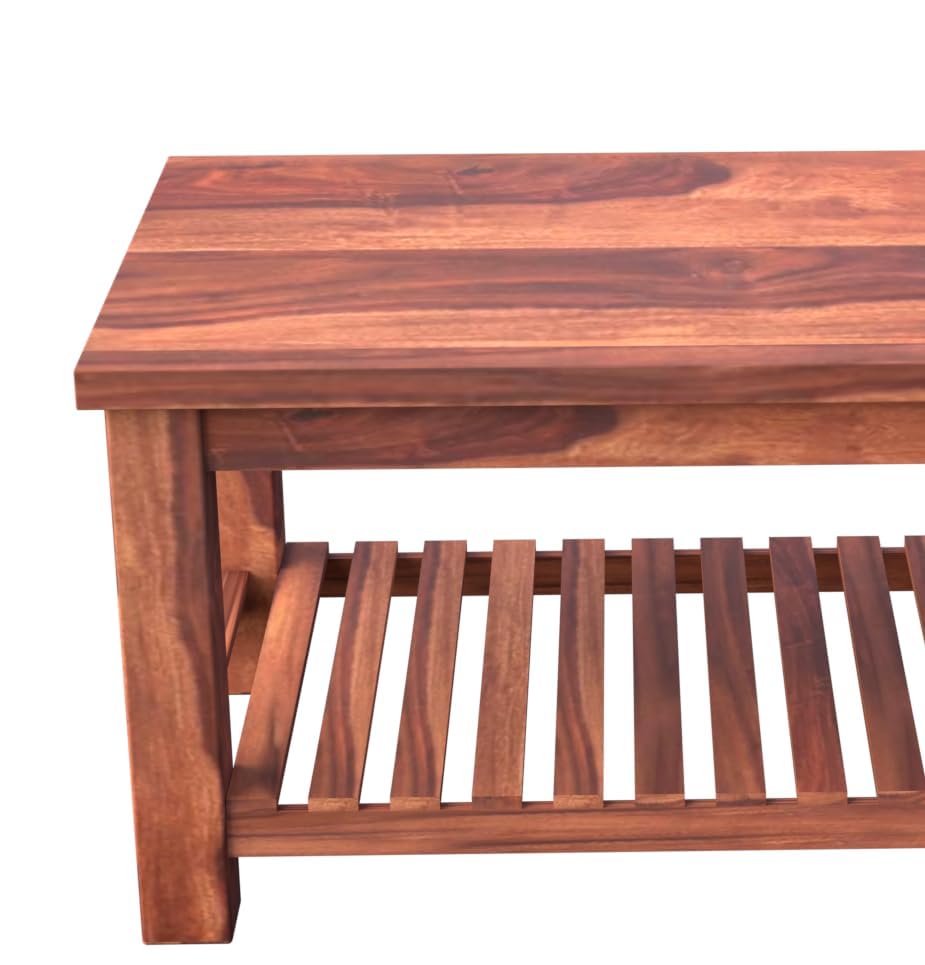 Image of A Beautiful Solid Sheesham Wood Coffee Table with 1 Large Open Shelf Cocktail Center Table for Home