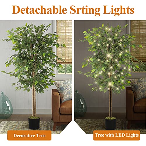 Neutype Artificial Ficus Tree 6Ft, 2Packs Fake Ficus Tree Plant With Warm White Led String Lights, Tall Fake Plant Potted Faux Tree Indoor Home Office Decor Floor Plants For Living Room (71 In) #TOP7