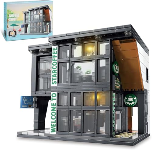 QLT City Coffee House Architecture Building Blocks Set for Adults, Compatible with Lego Street View Modern Cafe Shop Toy with Light, Christmas Birthday Gift for Kids Boys Girls 6-12 (581 PCS)