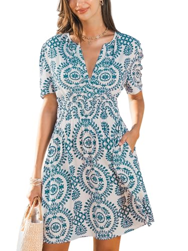 Image of CUPSHE Womens Summer Dresses 2025 V Neck Short Sleeve Flowy A-line Beach Vacation Dress with Pockets