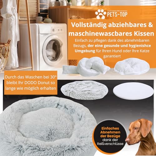 One PETS-TOP Rundes Haustierbett, Donut Hundebett, Katzenbett weich Donut-Bett mit abnehmbarem, waschbarem Bezug, Komfortabler Schlafplatz für Katzen & kleine bis mittelgroße Hunde (60x60x17cm)