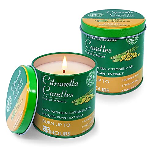 2 Packs Citronella Candles Outdoor Indoor for Summer, YOSICIL 8.0 OZ Green Portable Travel Tin Candles with Lemongrass Essential Oil, Soy Wax Fly Candles for Home Patio Garden Camping