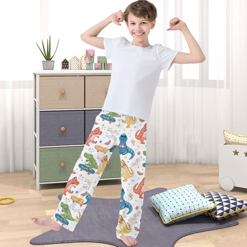 Boy's Pj Pants Music Lover Dinosaur Lounge Bottoms Elastic Kids Sweatpants Joggers with Pockets Size 6-144