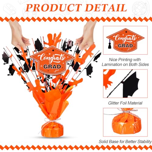 Image of Tatuo 4 Pcs 2026 Graduation Table Centerpieces Party Decoration of Gleam Glitter Foil Graduate Centerpieces for Grad Party Supplies(Orange)