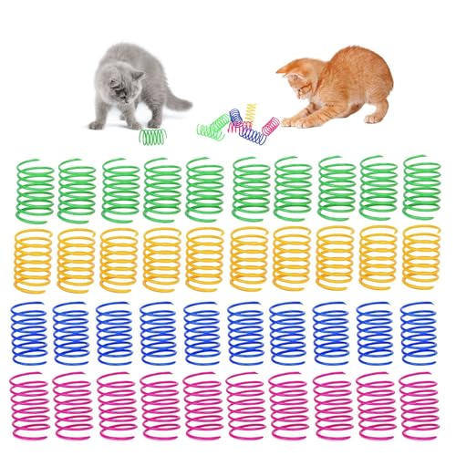 GEFIRE 40 Pezzi Giocattolo a Molla per Gatti, Giocattolo per Gatti a Spirale Interattiva, Durevole Molla Giocattolo, Colorato Giochi Gatto, per Gattino e Animali per Uccidere il Tempo (4 Colori)