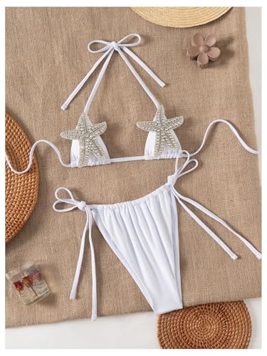 GORGLITTER Women's Micro G-String Bikini Starfish Decor Sexy Swimwear Halter Triangle Top Tie Side Bottom Two Piece Swimsuit4