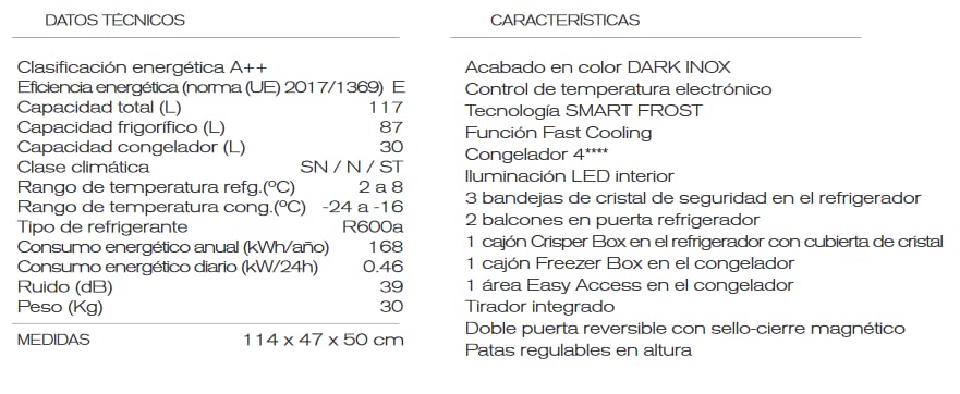 INFINITON-FGC-A122N-Frigorifico-Combi-Negro-Alto-114cm-117-Litros-Smart-Frost-Technology-Fresh-Zone-Clase-AE