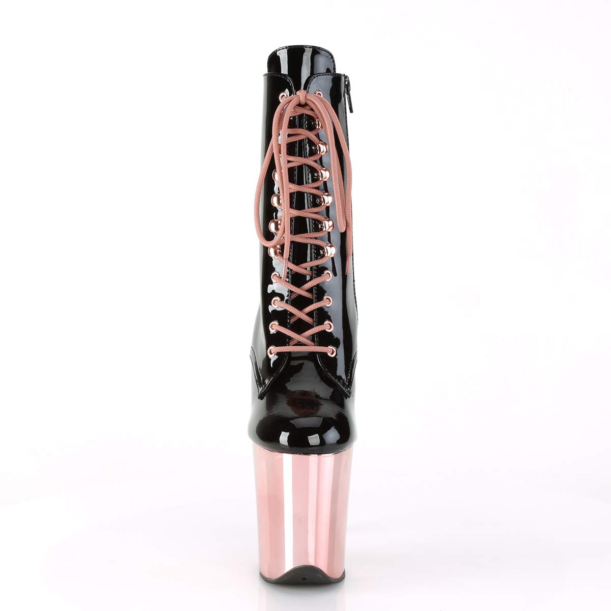 Pleaser FLAMINGO-1020 Blk Pat/Rose Gold Chrome
